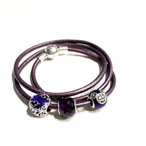 Purple pandora triple leather bracelet